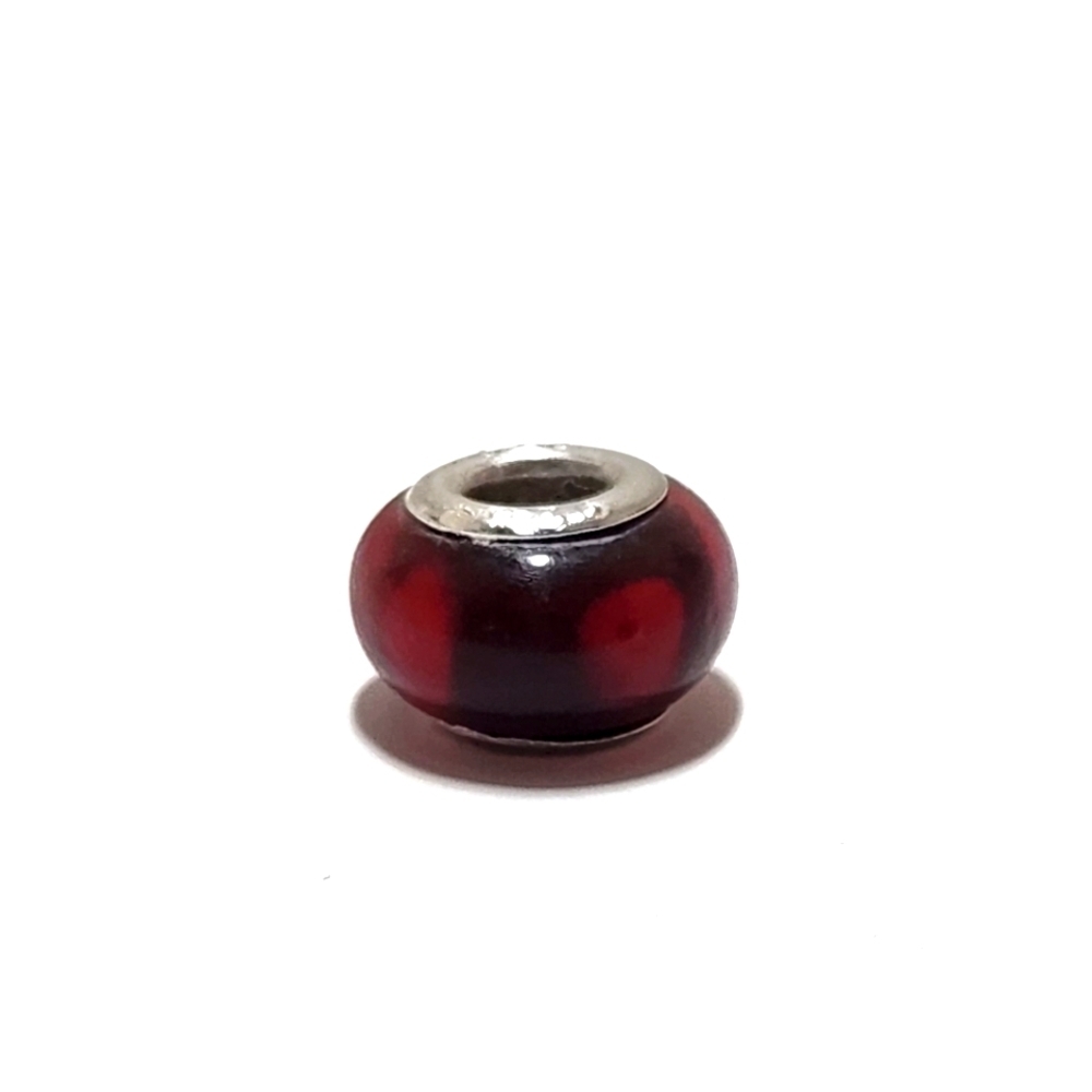 Pandora Style Murano Glass Bead Spacer 925 Sterling Silver Burgundy Polka Dots - Picture 9 of 11
